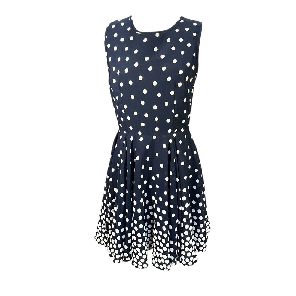 Maison Jules Sz S Navy Polka Dot Sleeveless Fit Flare Dress Preppy Rockabilly